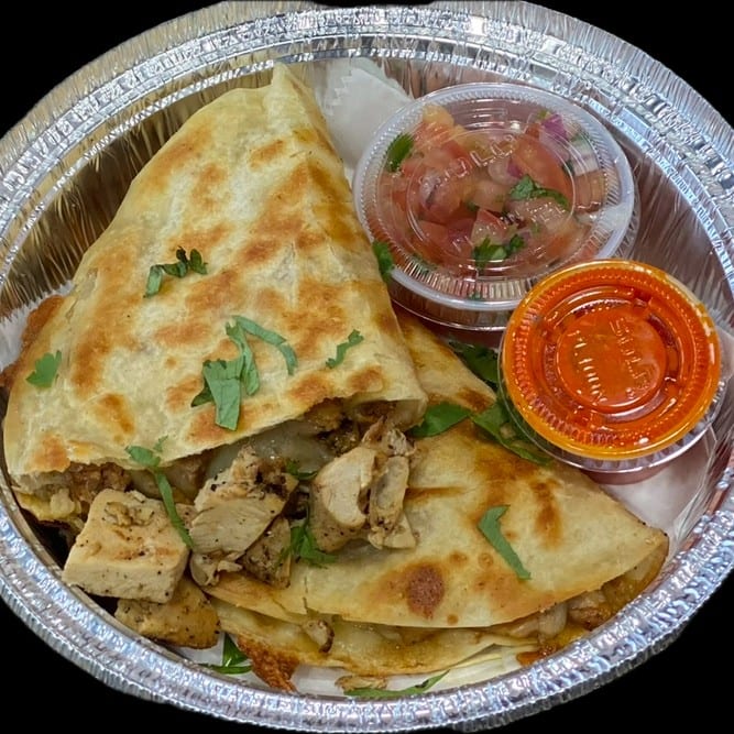 20 Quesadillas Pork, Chicken or Veggies Plus 32 oz of Pico de Gallo and 32 oz of Sour Cream.