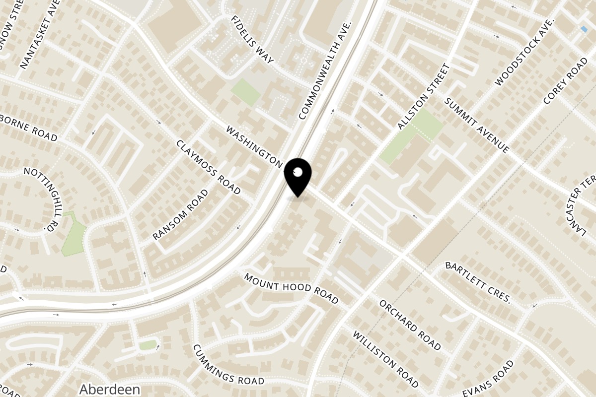 Map showing the location of La Fonda St Boston on 1620 Commonwealth Ave in Brighton